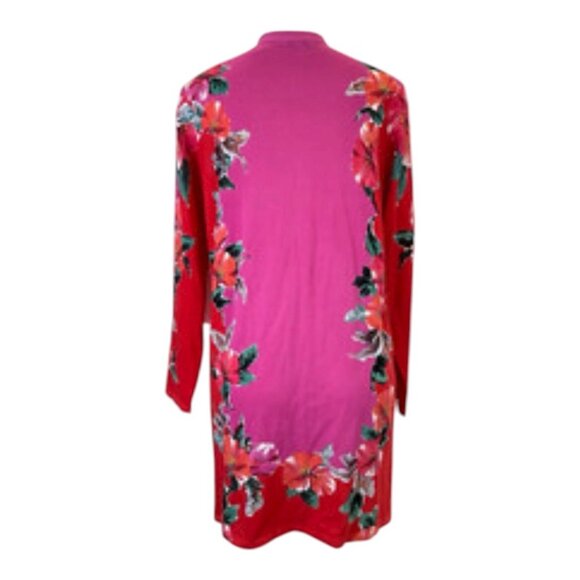 CHICOS Womens 2 Red & Pink Floral Long Sleeve Open Cardigan Kimono Long Duster - Picture 8 of 14